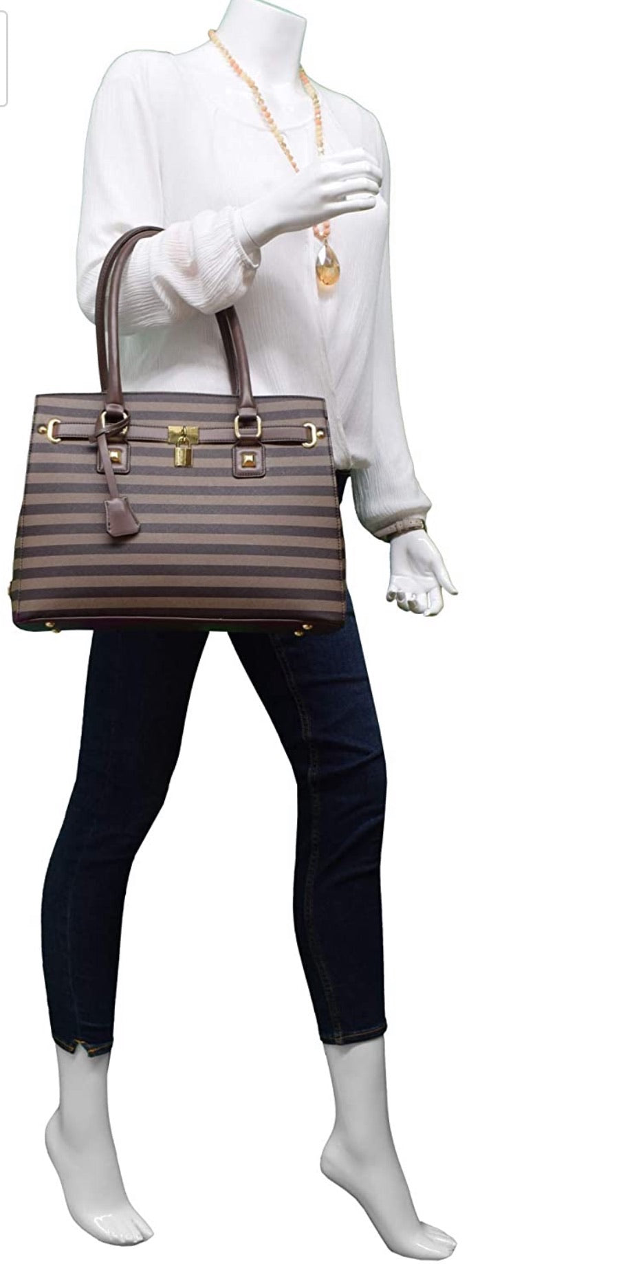 Chocolate Stripe Buckle-Accent Satchel