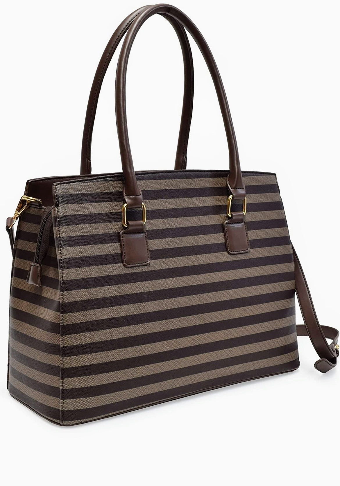 Chocolate Stripe Buckle-Accent Satchel